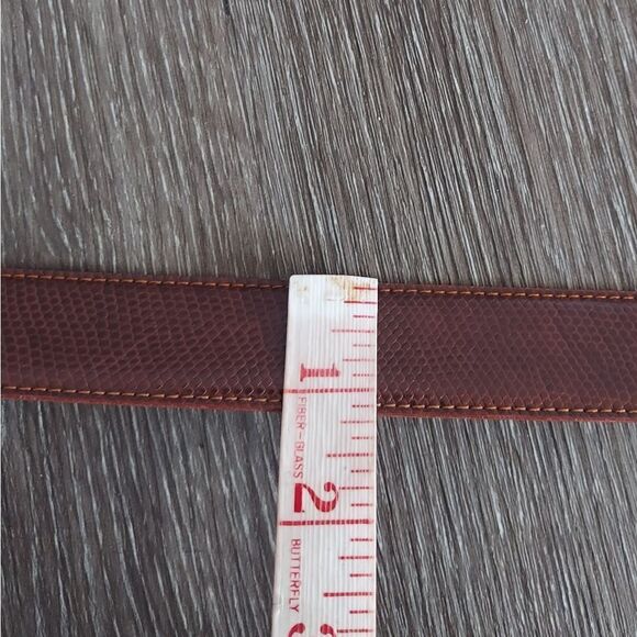Brown Lizard Print Split Leather Belt with Gold Buckle Medium - Picture 5 of 5
